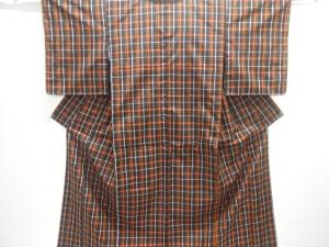 未使用品　格子織出し米沢紬着物アンサンブル